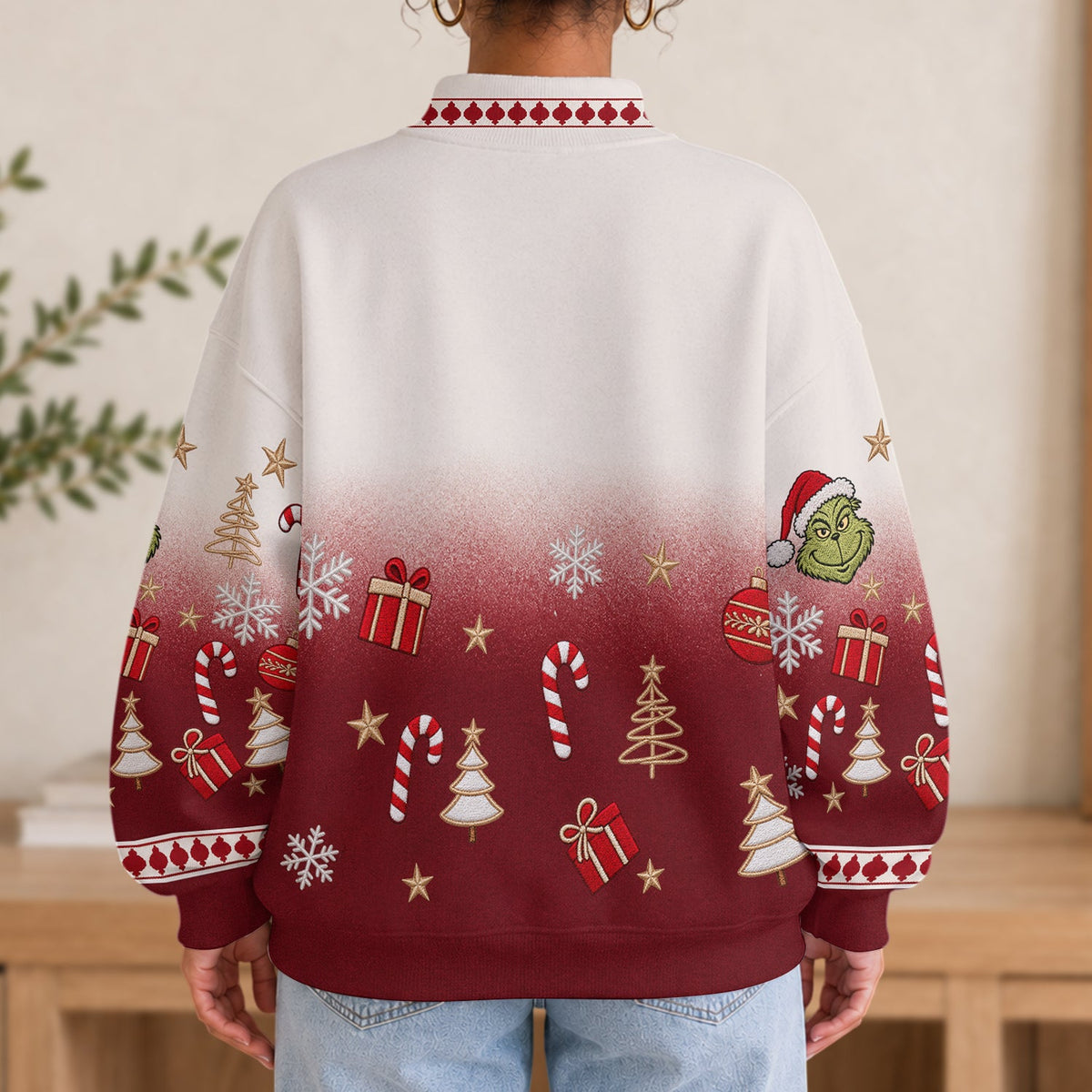 Green Monster Christmas - Personalized Stole Christmas Mock Neck Sweatshirt