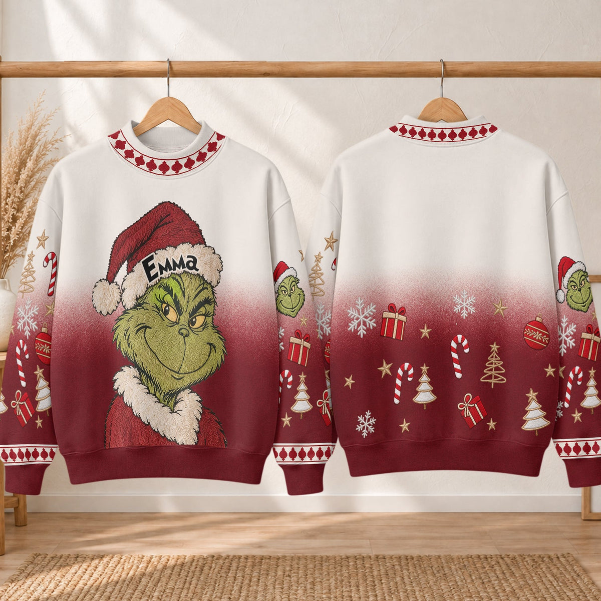 Green Monster Christmas - Personalized Stole Christmas Mock Neck Sweatshirt
