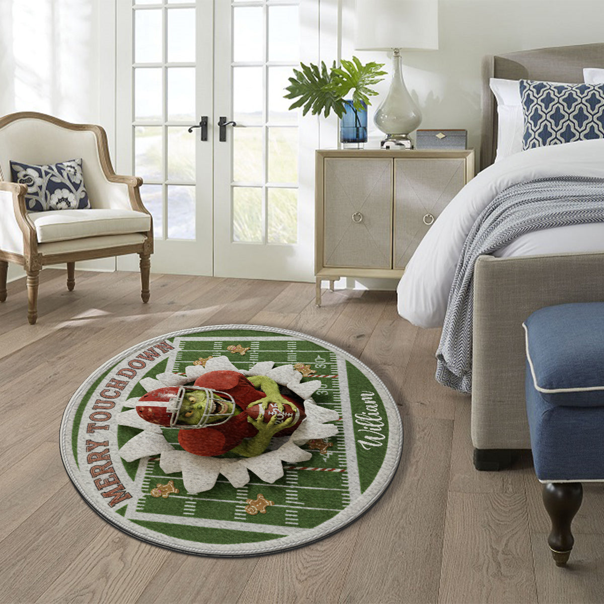 Merry Touchdown - Personalized Stole Christmas Non-Slip Tufted Rug