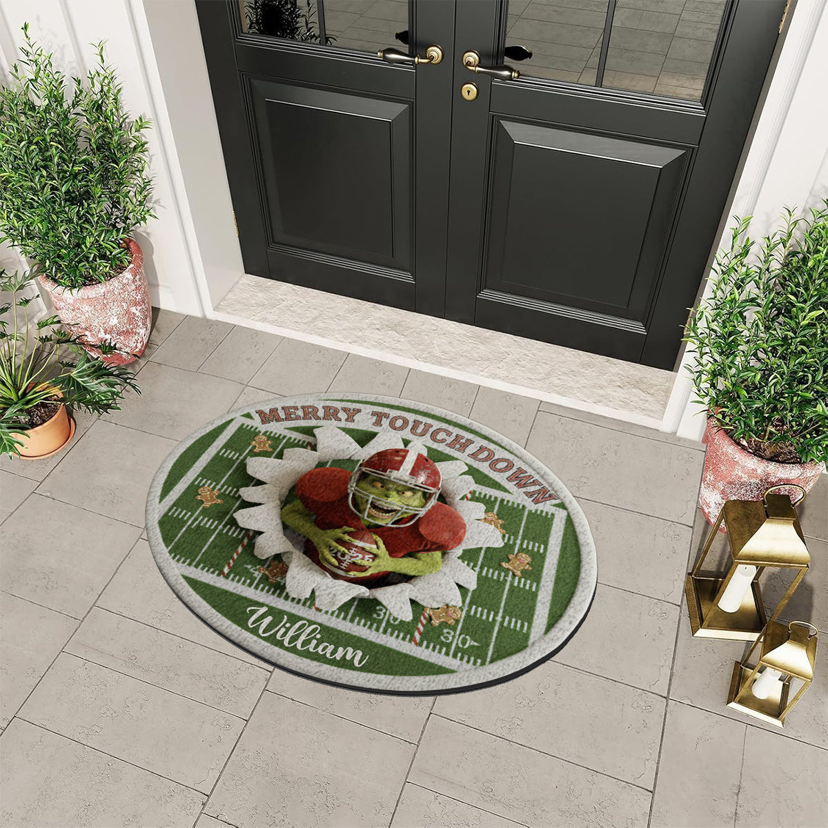 Merry Touchdown - Personalized Stole Christmas Non-Slip Tufted Rug