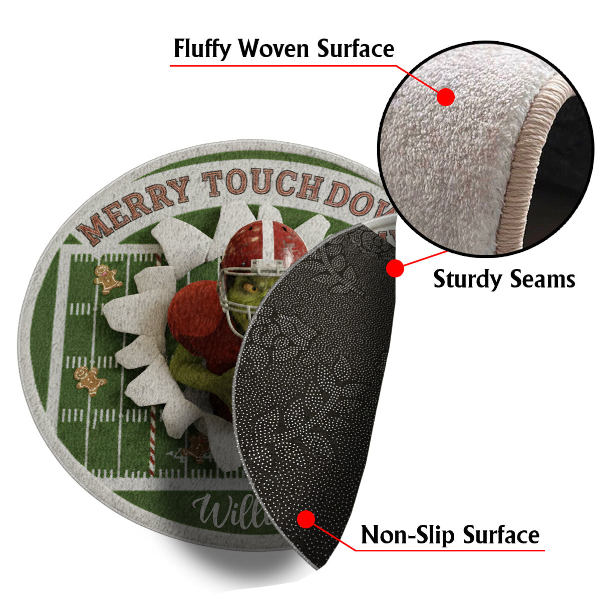 Merry Touchdown - Personalized Stole Christmas Non-Slip Tufted Rug