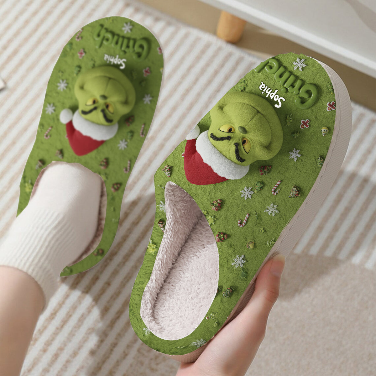 Joyeux Grinchmas - Étole de Noël personnalisée - Pantoufles de Noël