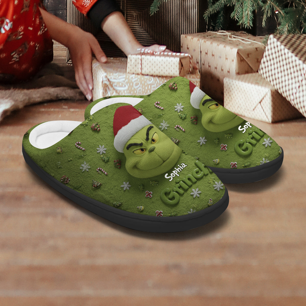 Joyeux Grinchmas - Étole de Noël personnalisée - Pantoufles de Noël