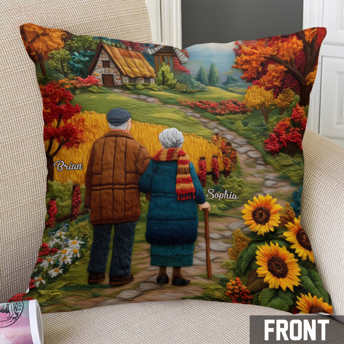 Coussin décoratif personnalisé pour couple vieillissant ensemble