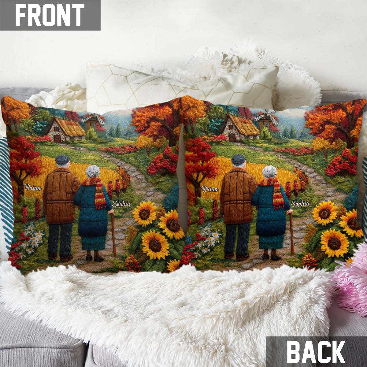 Coussin décoratif personnalisé pour couple vieillissant ensemble