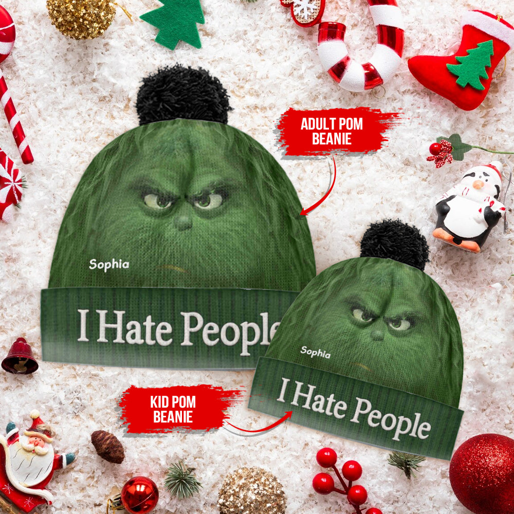 I Hate People - Grinchmas - Personalized Stole Christmas Beanie Hat