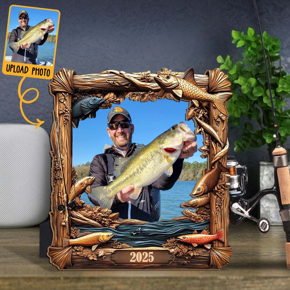 Souvenirs de pêche - Cadre photo personnalisé en forme de pêche