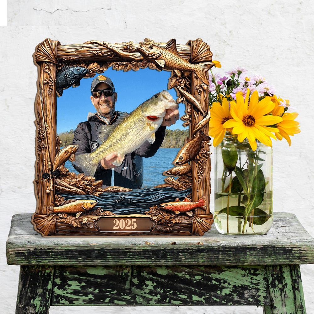 Souvenirs de pêche - Cadre photo personnalisé en forme de pêche