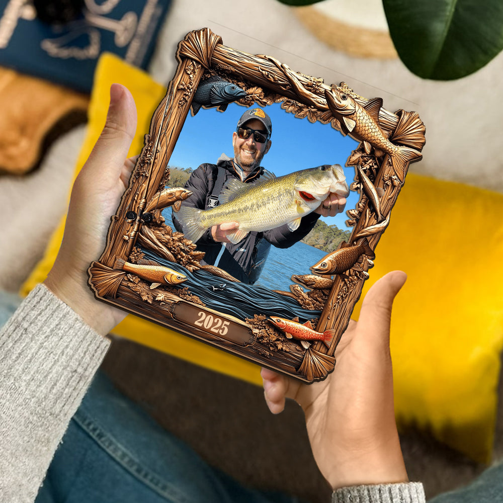 Souvenirs de pêche - Cadre photo personnalisé en forme de pêche