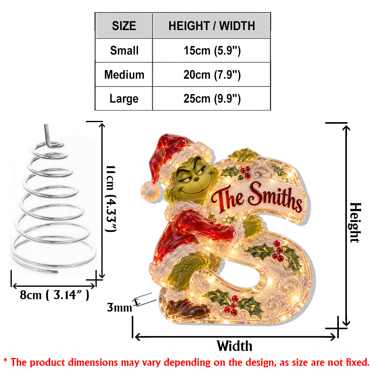 Green Mischief Custom Initial - Personalized Stole Christmas LED Light Tree Topper