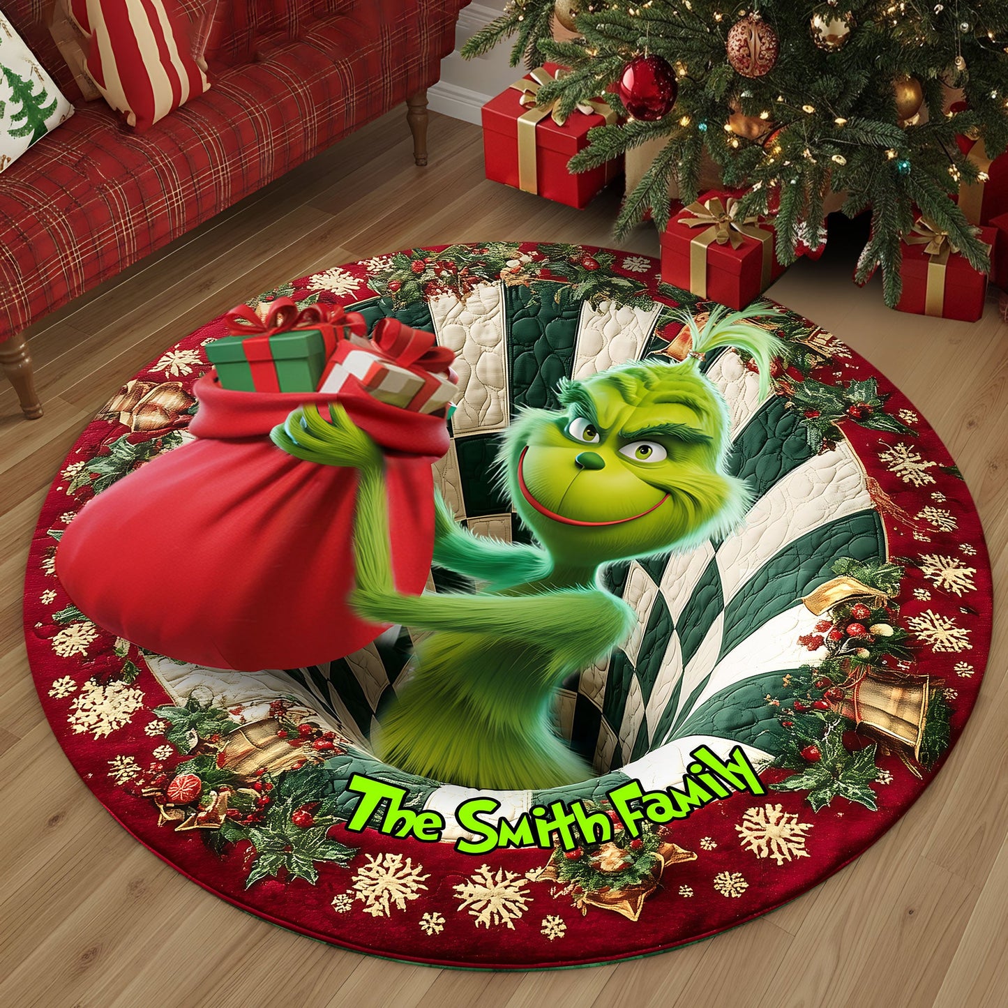 Voler Noël - Tapis rond personnalisé Voler Noël