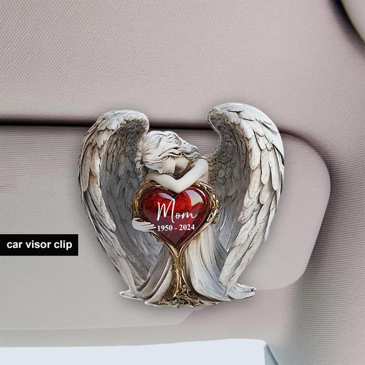 On Angels Wings - Personalized Memorial Shaped Car Visor Clip