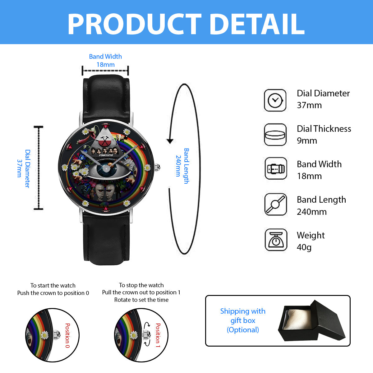 Pink Fl Rockband 60-jähriges Jubiläum - Personalisierte Prism Handuhr