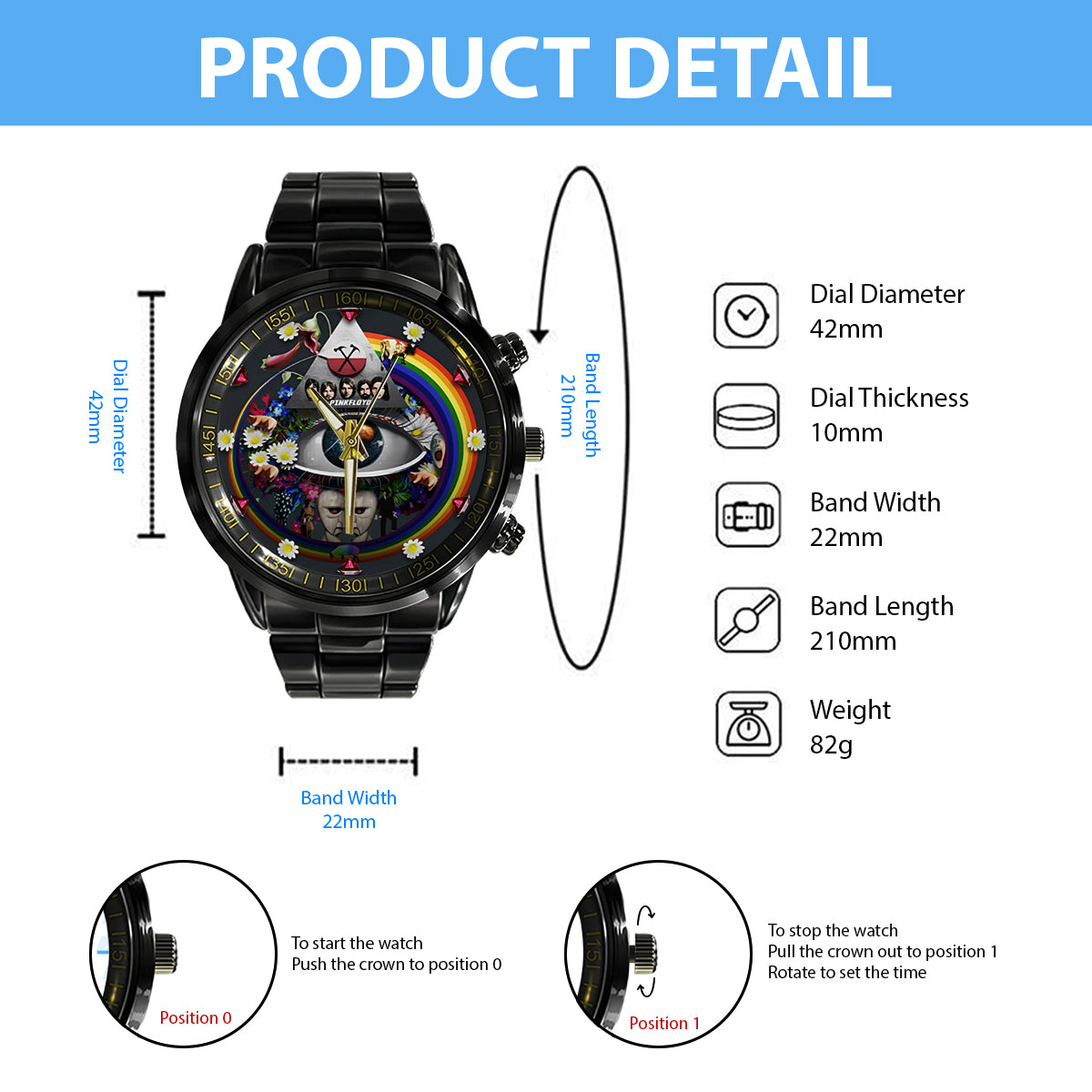 Pink Fl Rockband 60-jähriges Jubiläum - Personalisierte Prism Handuhr