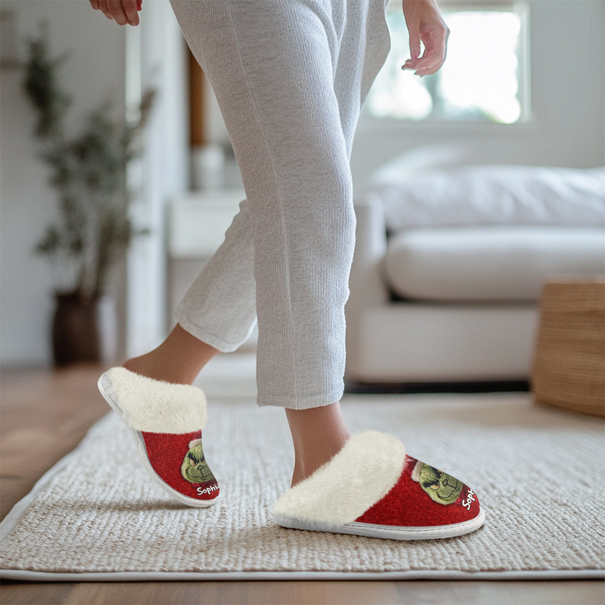 Merry Grinchmas - Personalized Stole Christmas Slippers With Fur Lining