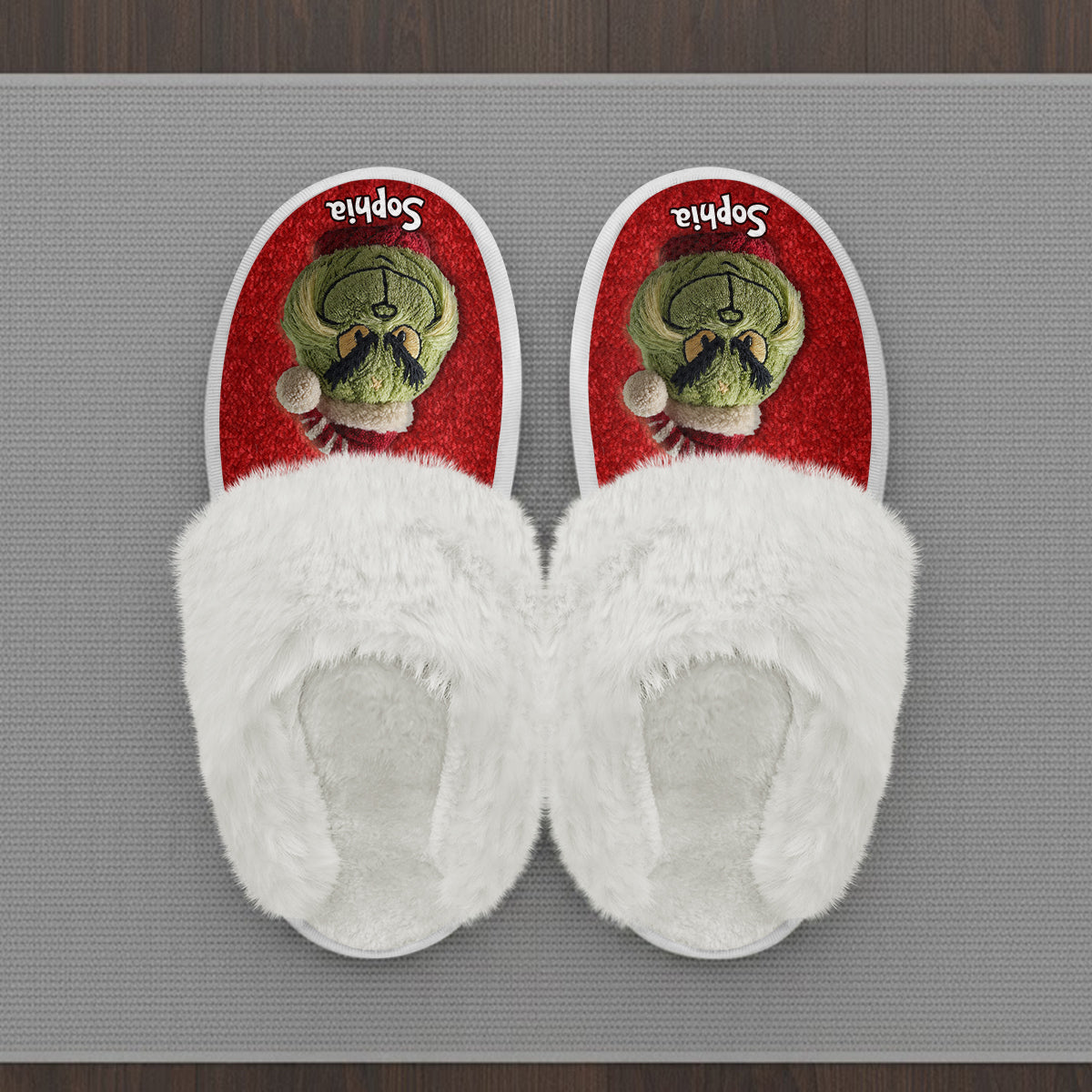 Merry Grinchmas - Personalized Stole Christmas Slippers With Fur Lining