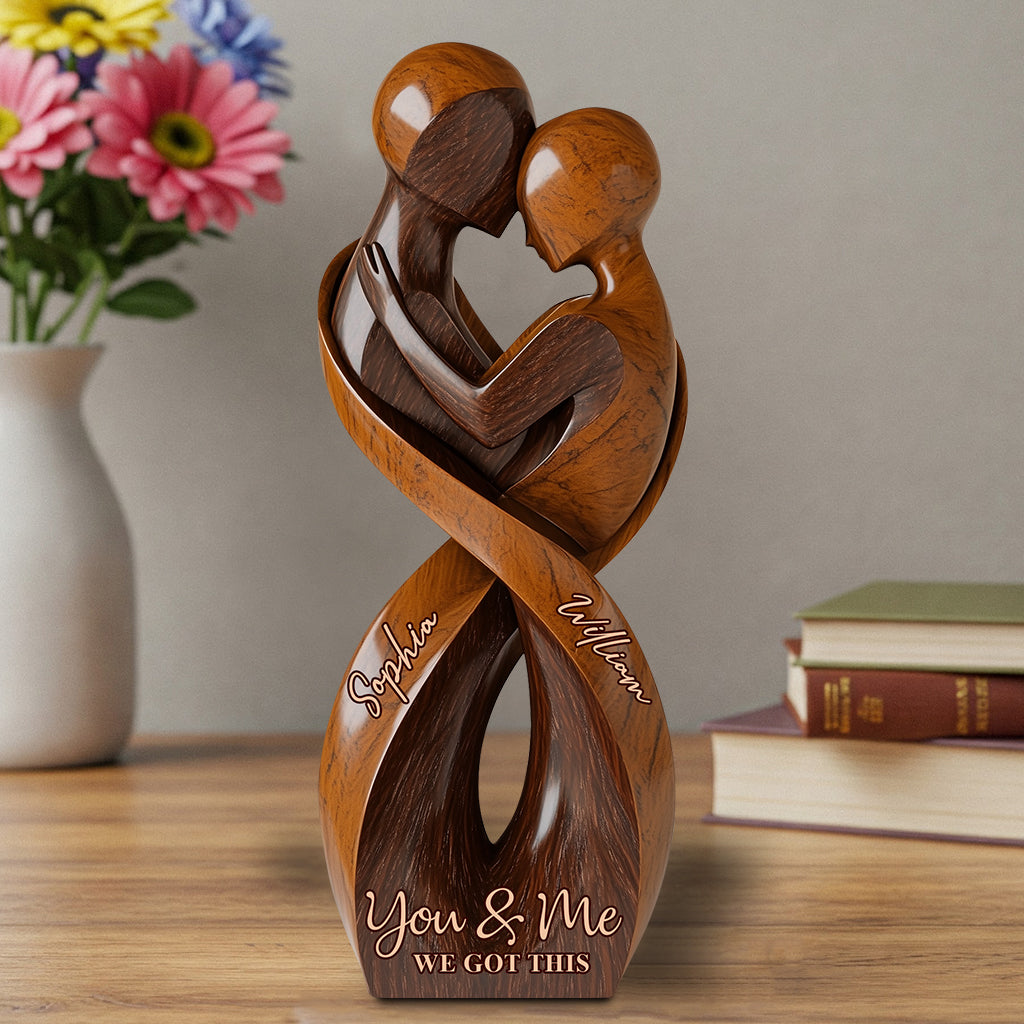 „Du und ich, wir schaffen das“ – personalisierte Acrylplakette in individueller Form für Paare