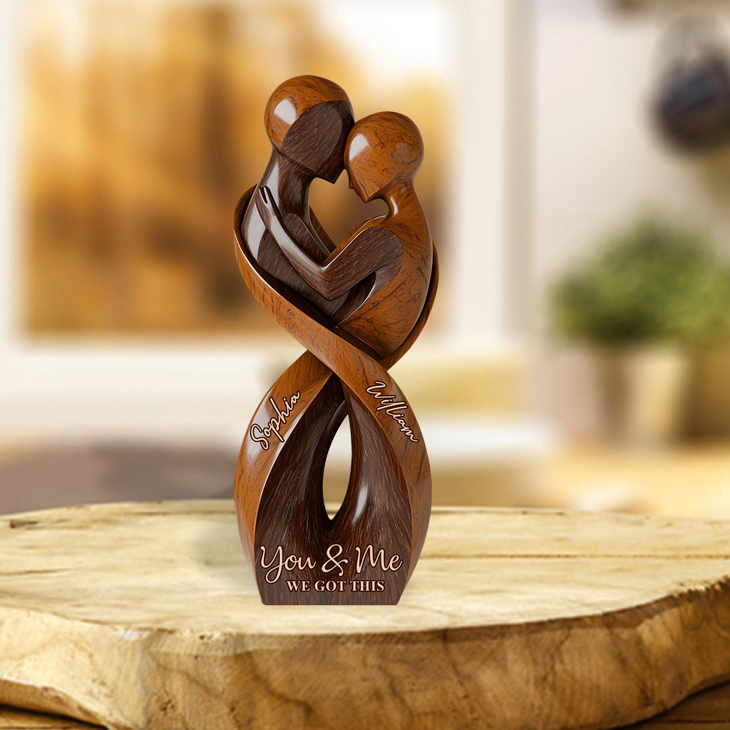 „Du und ich, wir schaffen das“ – personalisierte Acrylplakette in individueller Form für Paare