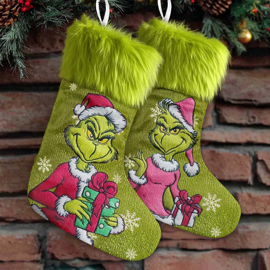 Fröhliche Grinchmas - Personalisierte Weihnachtsstola und Weihnachtsstrümpfe