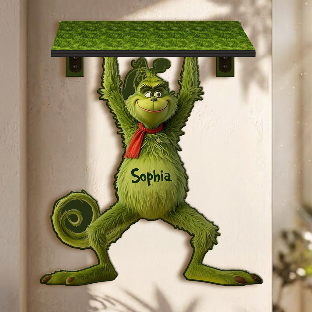 Merry Grinchmas - Personalized Stole Christmas Wooden Floating Shelf