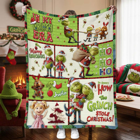Couverture de Noël personnalisée avec le Grinch, le monstre du film classique de Noël