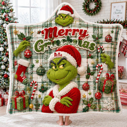 Merry Grinchmas - Personalized Stole Christmas Hooded Blanket