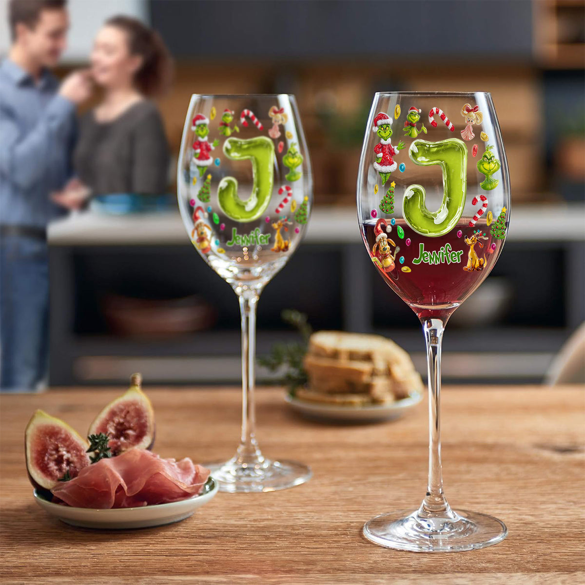 Joyeux Noël Vert - Verre à vin de Noël personnalisé avec étole et longue tige