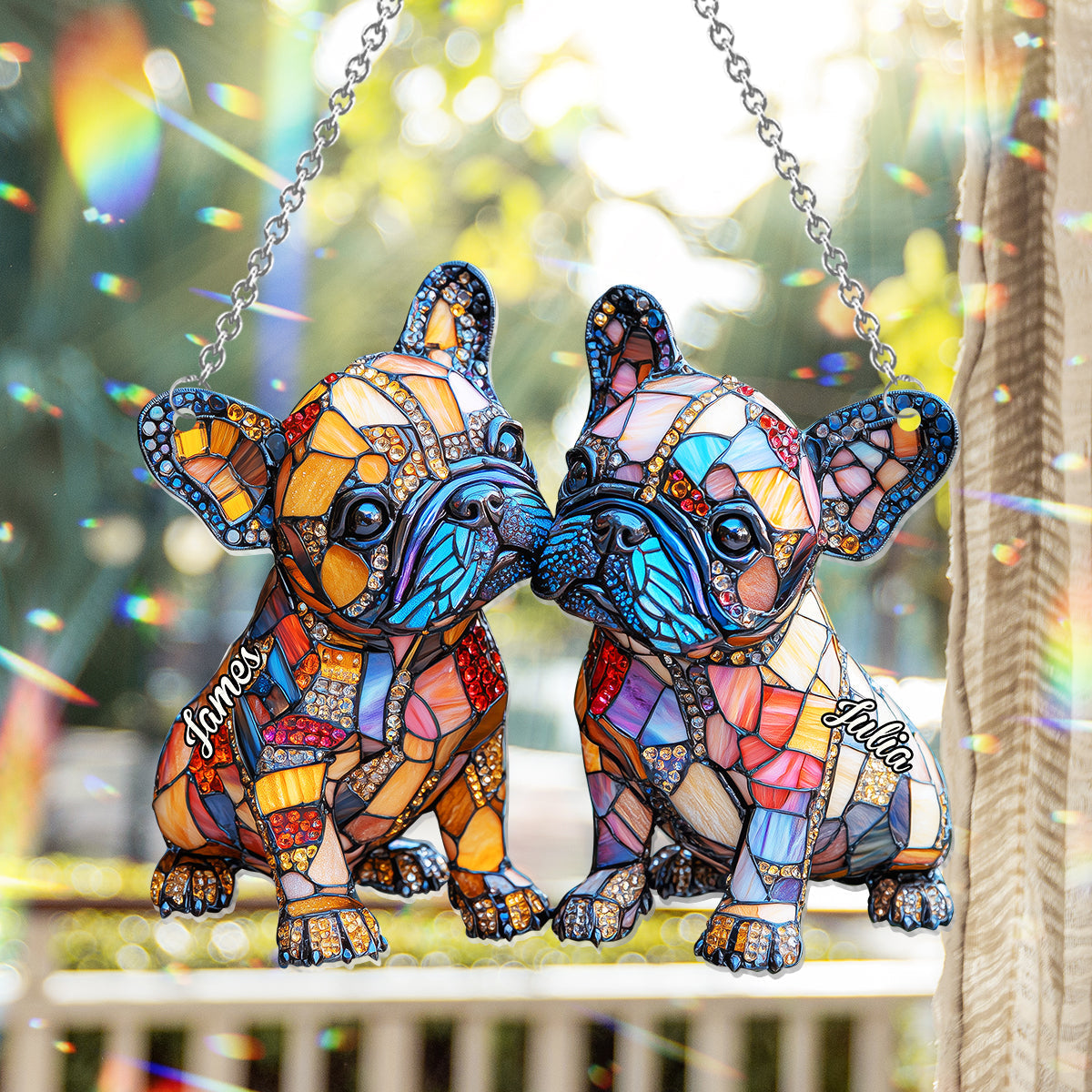 French Bulldog Couple - Personalized French Bulldog Window Hanging Suncatcher Ornament
