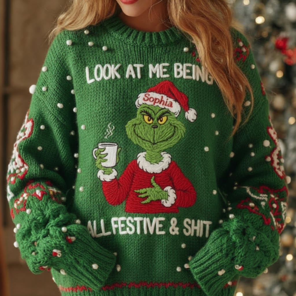 Unartige Weihnachtsstimmung - Personalisierte Stola, hässlicher Weihnachtspullover
