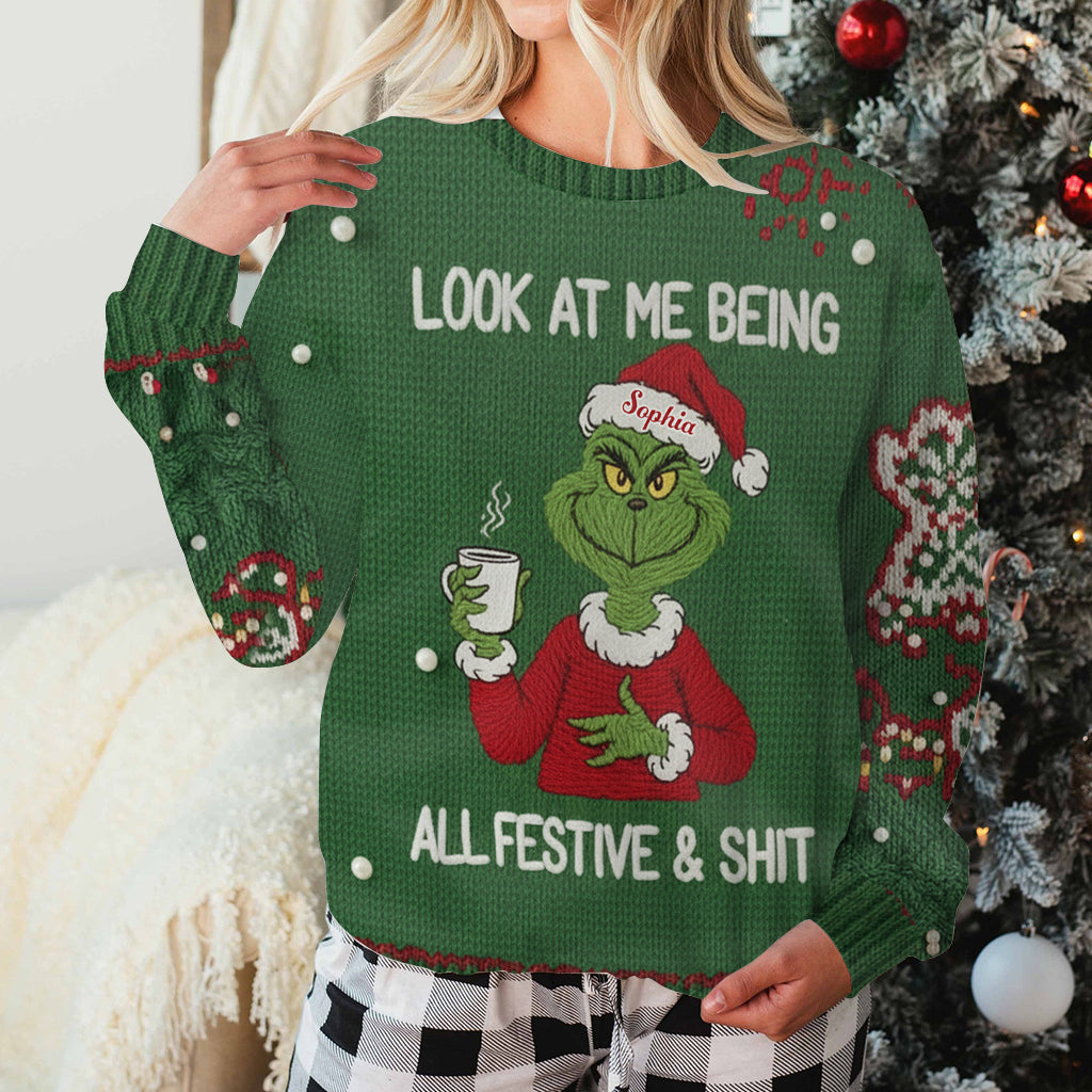 Unartige Weihnachtsstimmung - Personalisierte Stola, hässlicher Weihnachtspullover