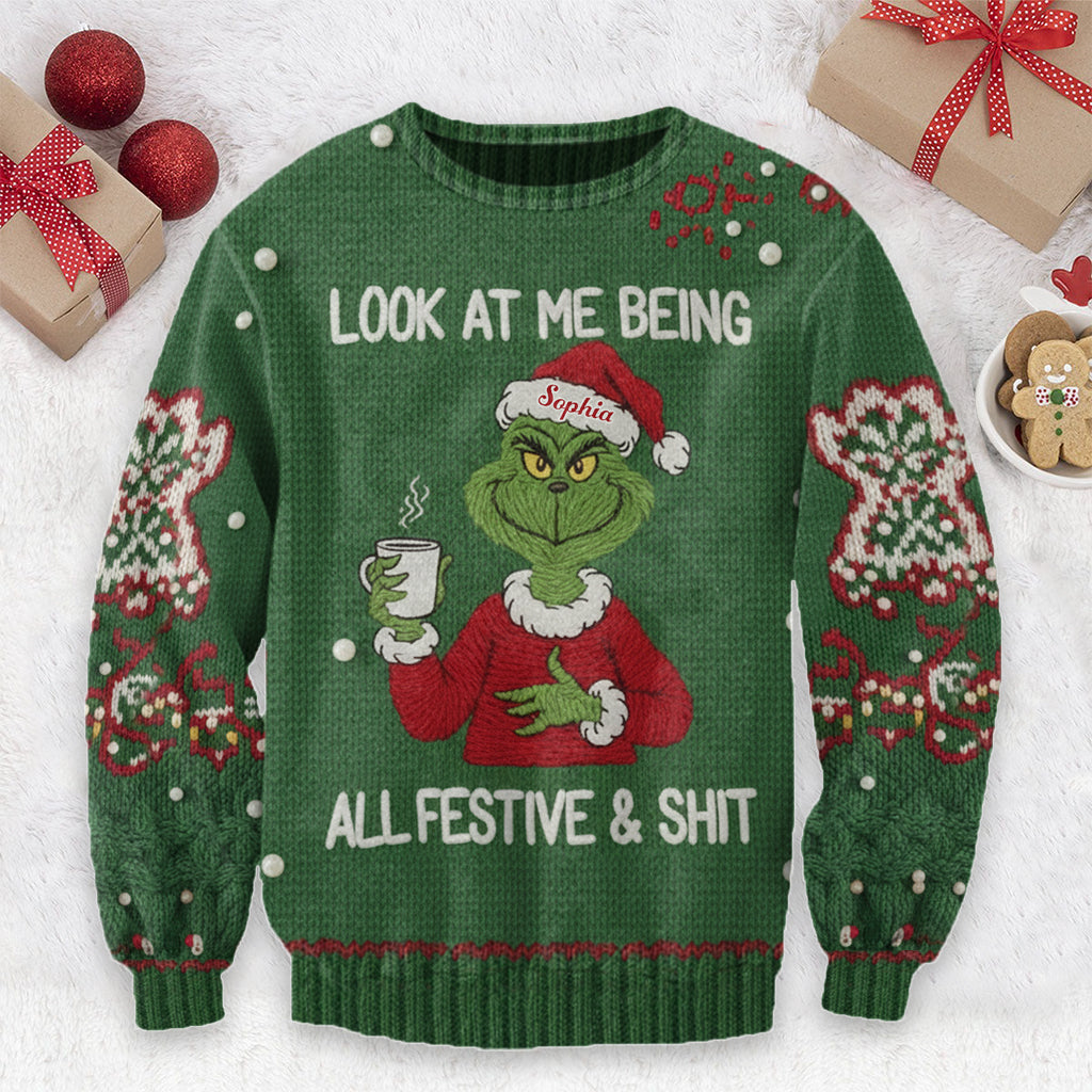 Unartige Weihnachtsstimmung - Personalisierte Stola, hässlicher Weihnachtspullover