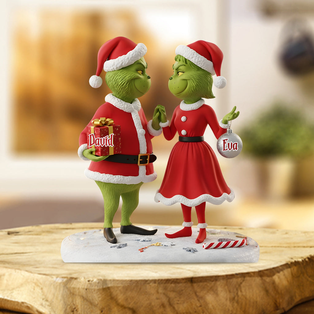 Cadeau pour couple Joyeux Grinchmas - Étole de Noël personnalisée sur plaque acrylique en forme personnalisée