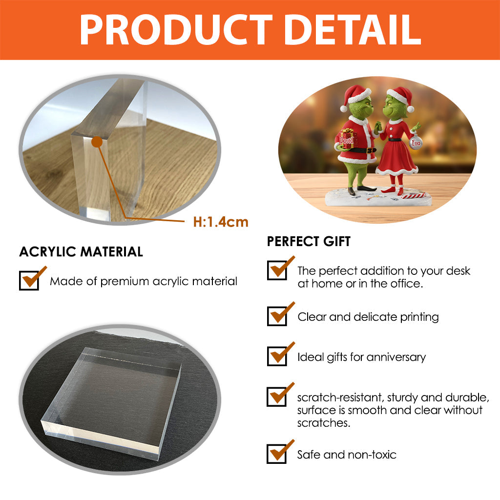 Cadeau pour couple Joyeux Grinchmas - Étole de Noël personnalisée sur plaque acrylique en forme personnalisée