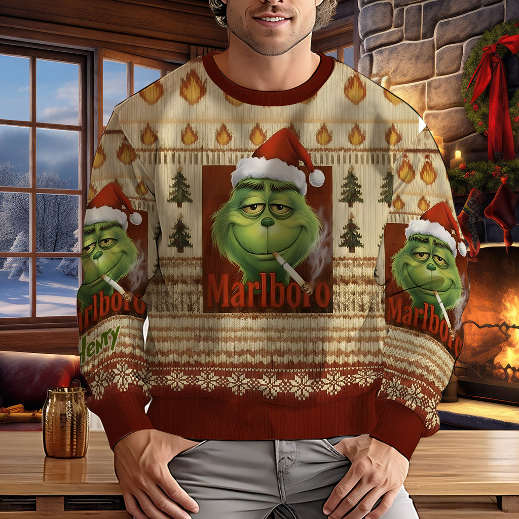 Green Monster Cigarette Christmas Movie - Personalized Stole Christmas Ugly Sweater