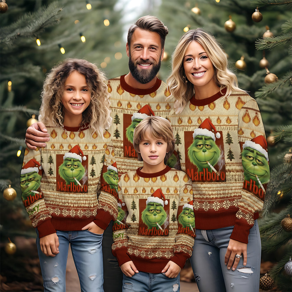 Green Monster Cigarette Christmas Movie - Personalized Stole Christmas Ugly Sweater
