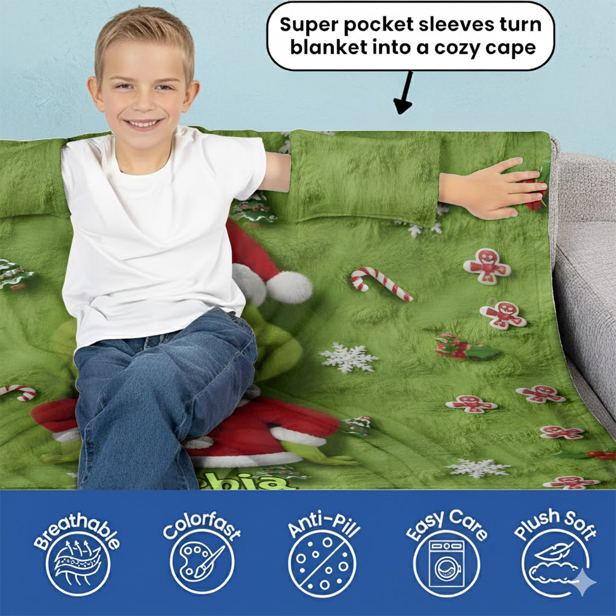 Fröhliche Grinchmas – Personalisierte Stola-Weihnachtsdecke zum Anziehen