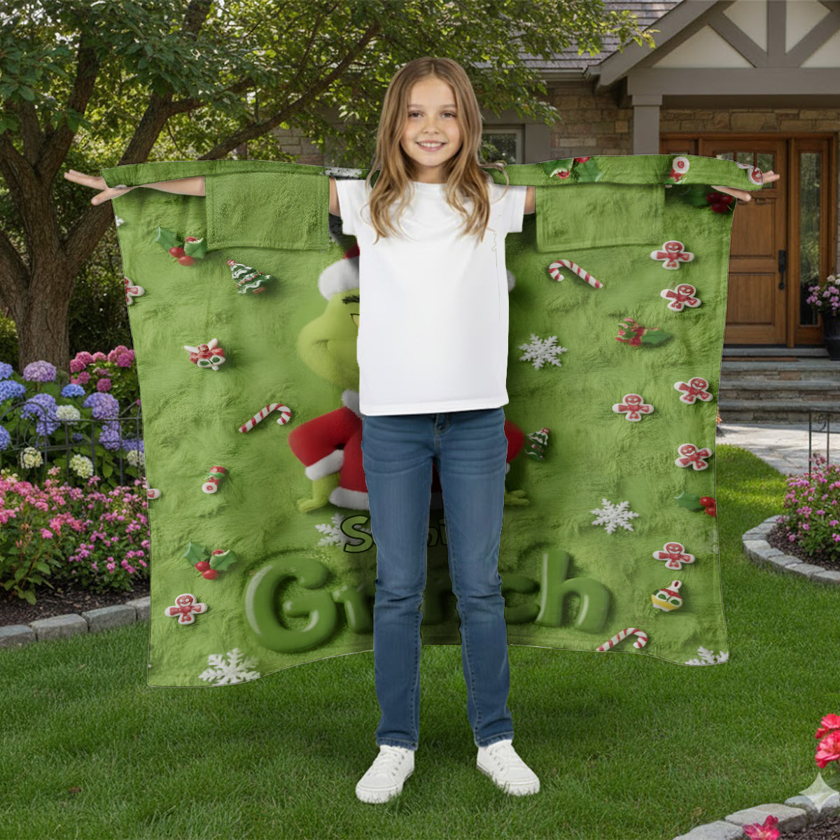 Fröhliche Grinchmas – Personalisierte Stola-Weihnachtsdecke zum Anziehen