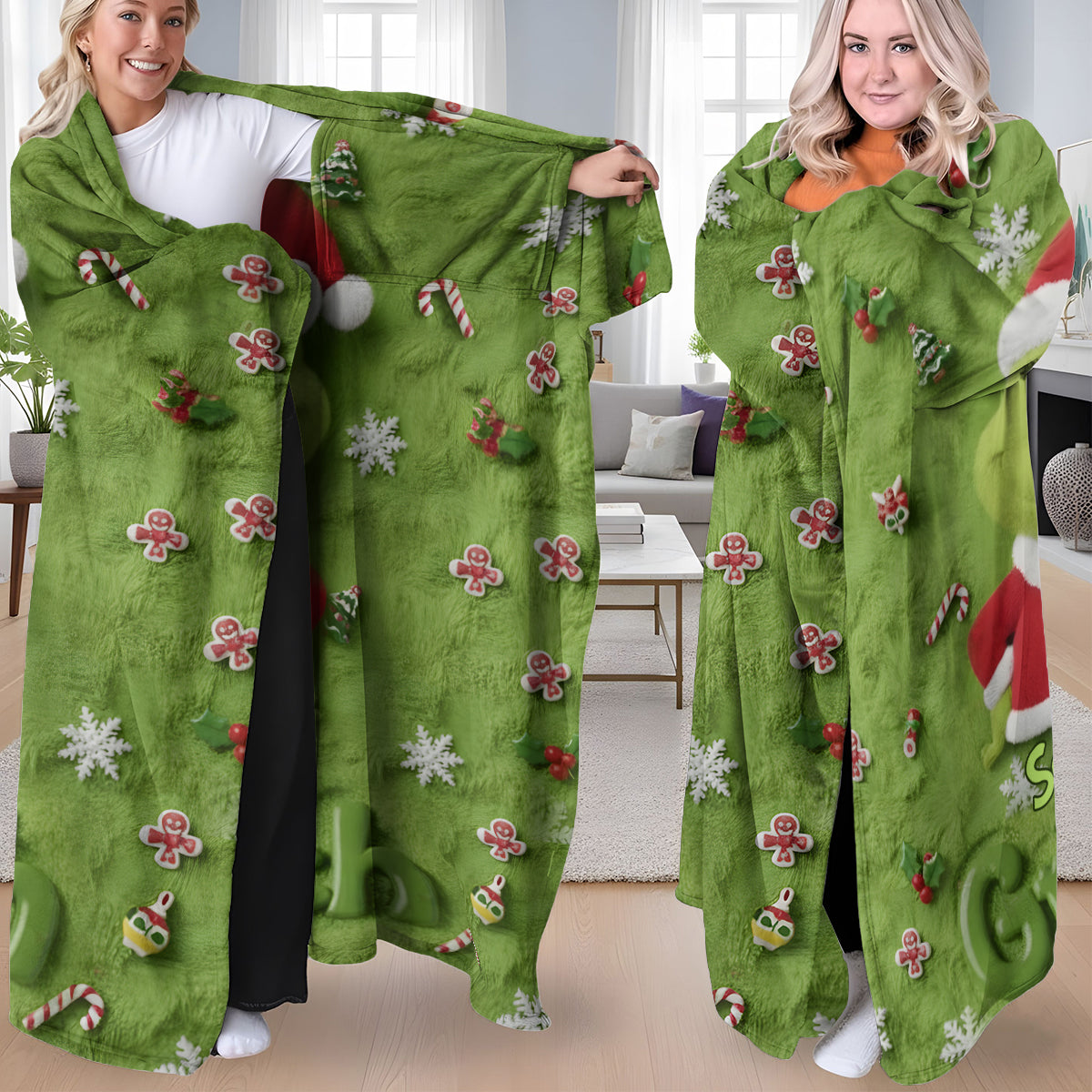 Fröhliche Grinchmas – Personalisierte Stola-Weihnachtsdecke zum Anziehen