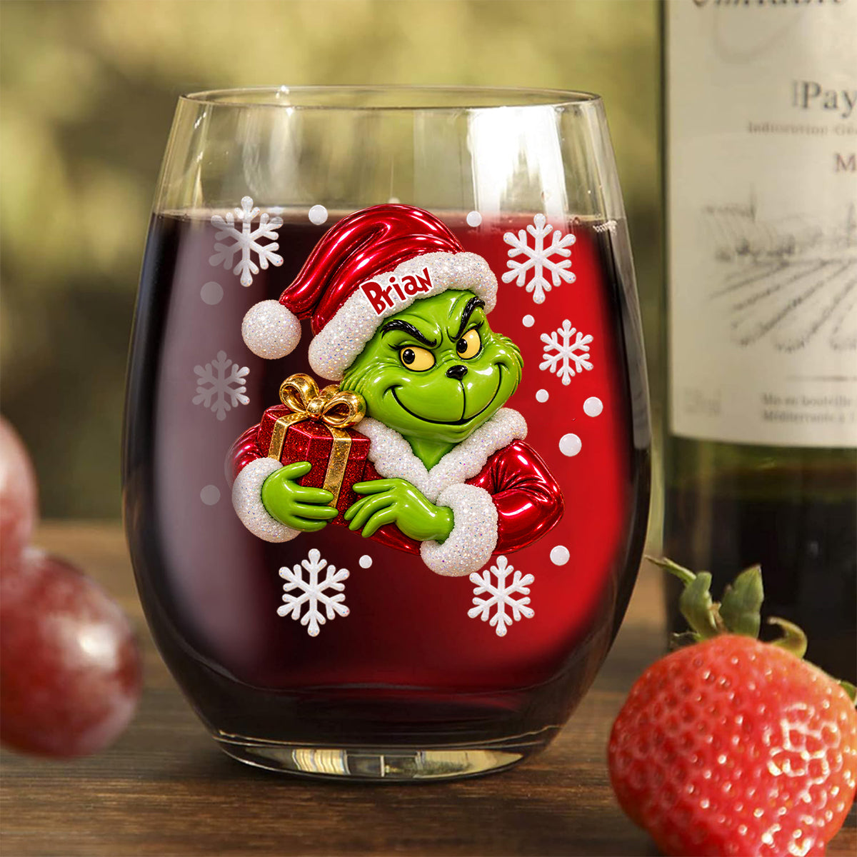 Merry Mischief - Personalized Stole Christmas All Over Wine Glass
