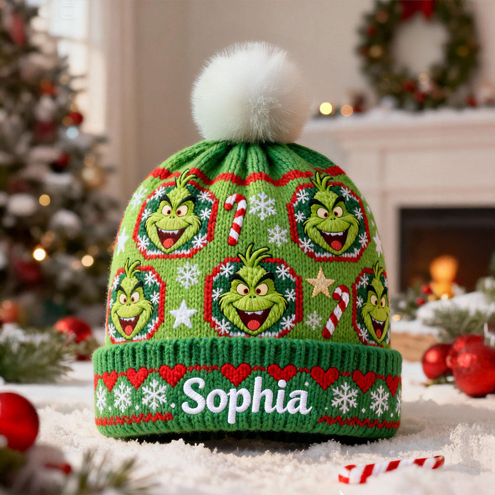 Fröhliche Grinchmassen - Personalisierte Stola-Weihnachtsmütze