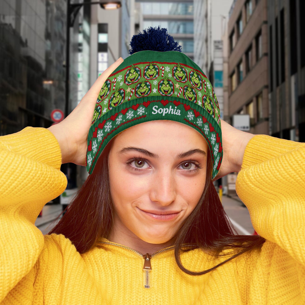 Fröhliche Grinchmassen - Personalisierte Stola-Weihnachtsmütze