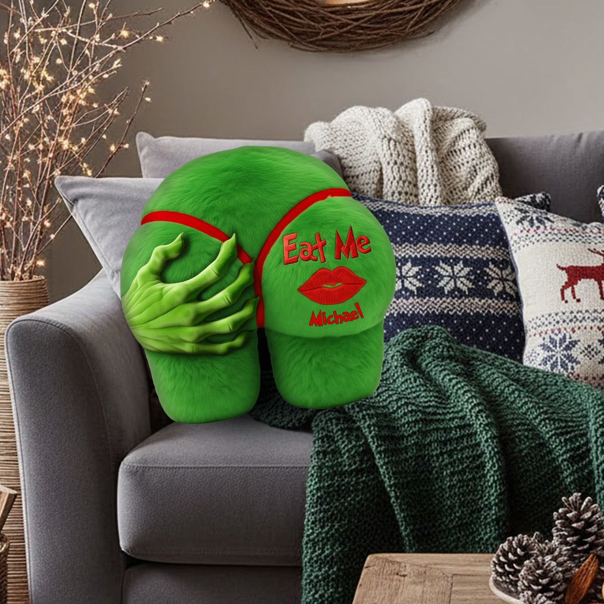Funny Christmas Gift For Couple - Personalized Stole Christmas Faux Fur Shaped Pillow