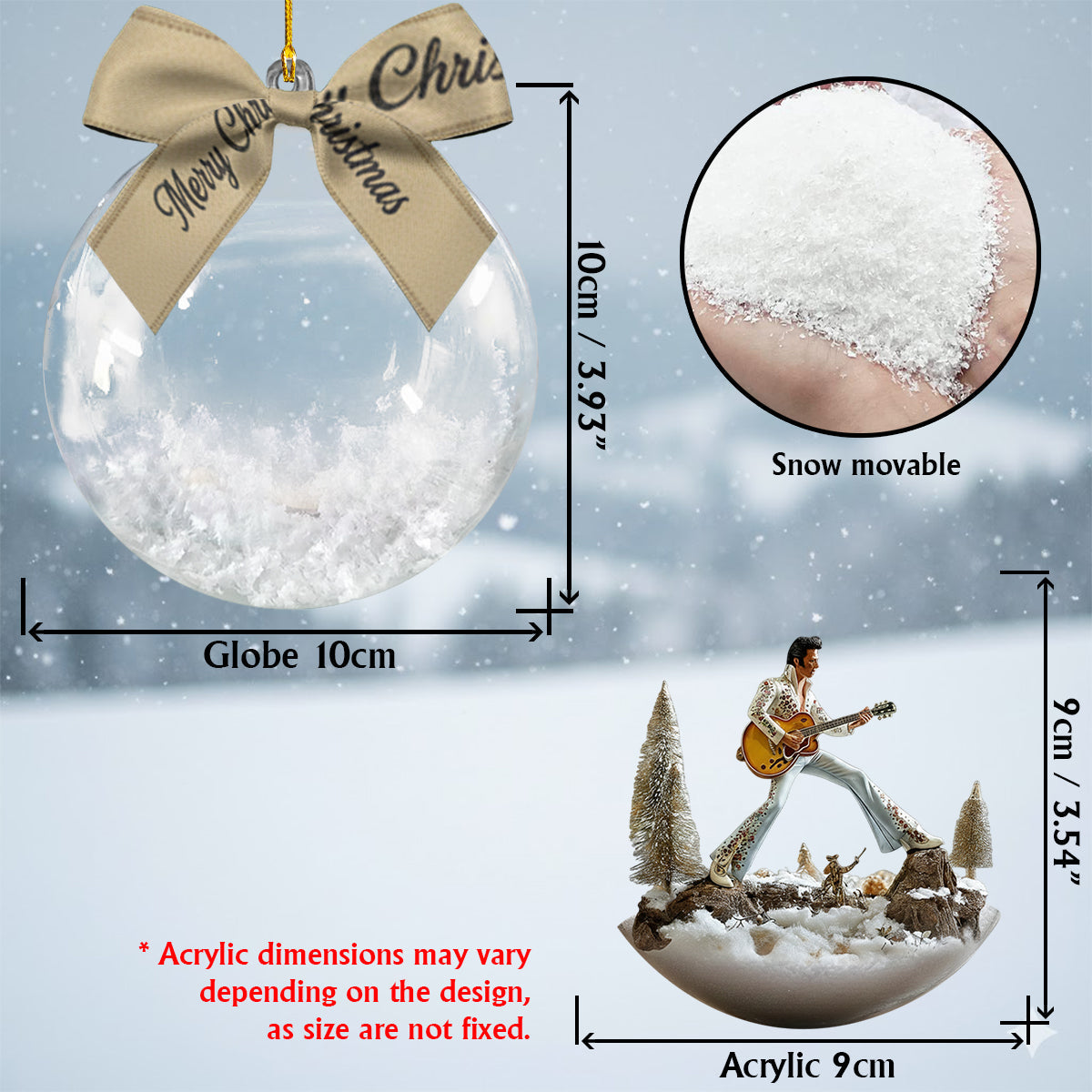 Merry Christmas King Of Rock - Personalized King of Rock and Roll Snow Globe Ornament With Bow