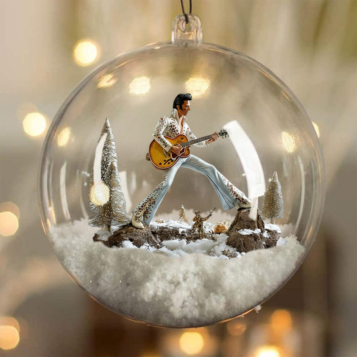 Merry Christmas King Of Rock - Personalized King of Rock and Roll Snow Globe Ornament With Bow