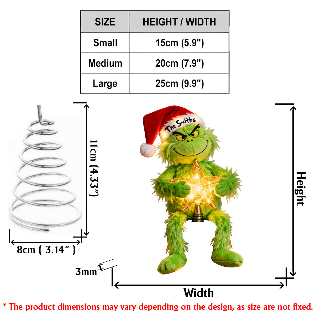 Fröhliche Grinchmas - Personalisierte Stola-Weihnachtsbaumspitze mit LED-Lichtern