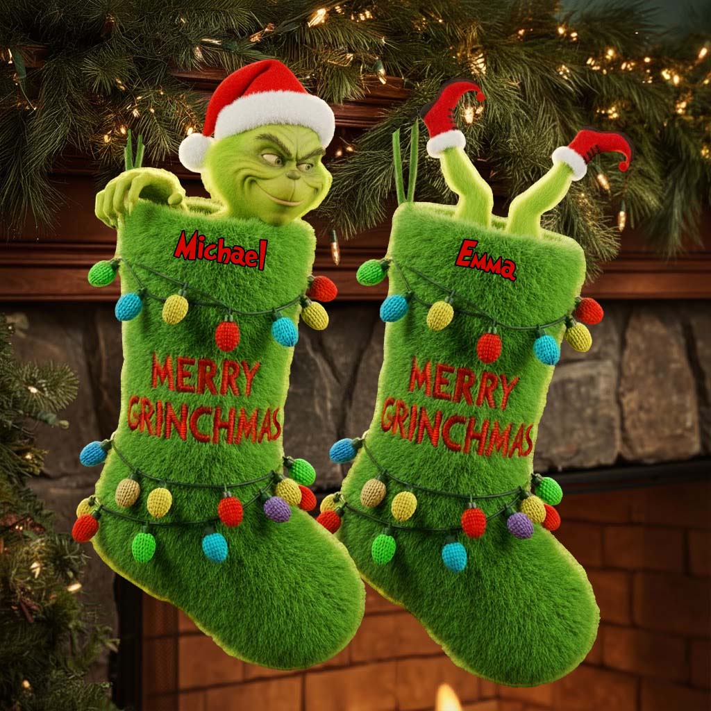 Merry Grinchmas - Personalized Stole Christmas Shaped Christmas Stocking