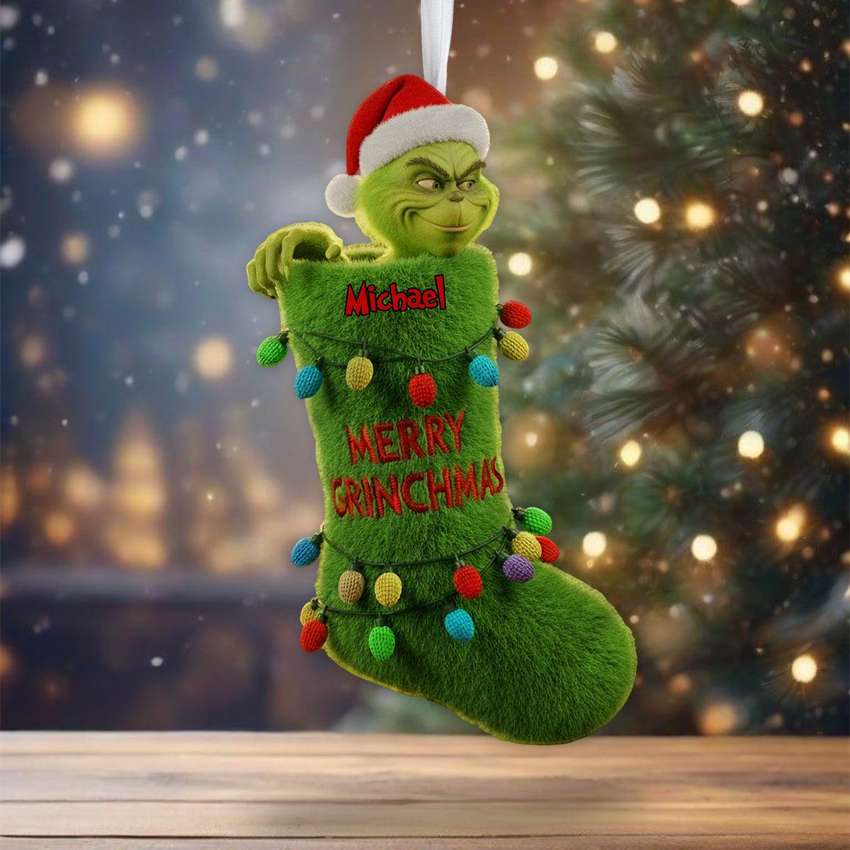 Merry Grinchmas - Personalized Stole Christmas Shaped Christmas Stocking
