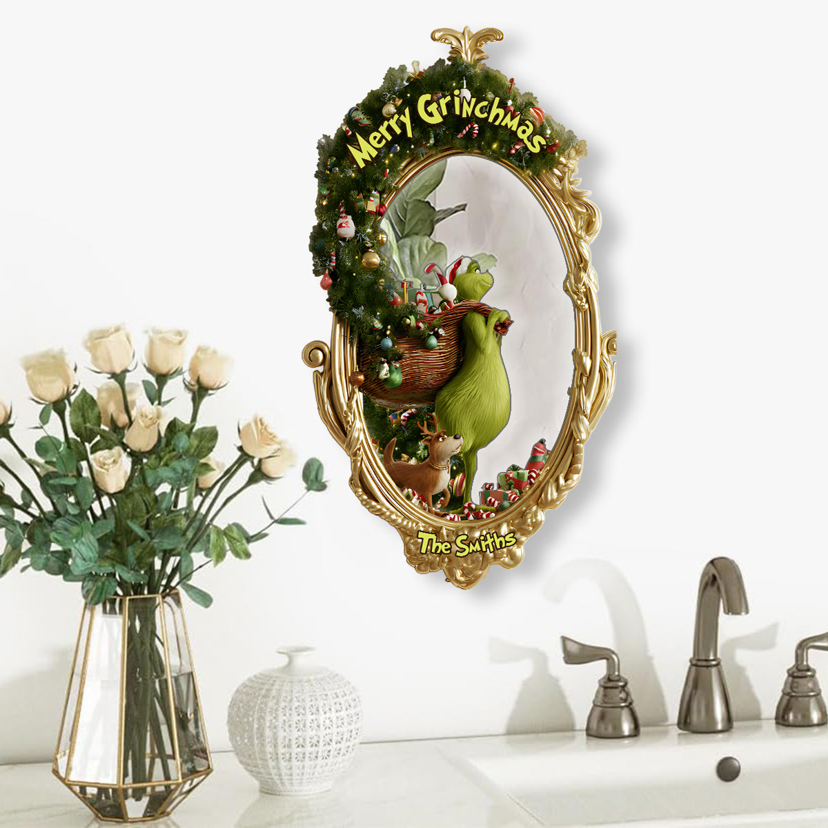 Joyeux Noël - Miroir mural personnalisé avec étole de Noël