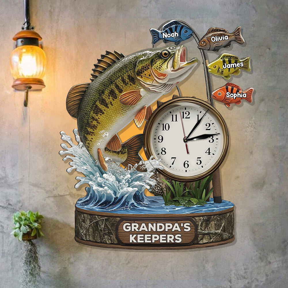 Papas bester Fang – Personalisierte LED-Wanduhr mit Angellicht