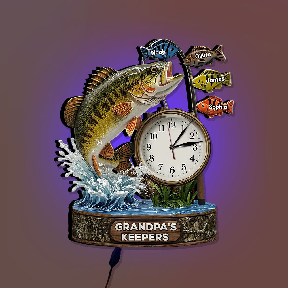 Papas bester Fang – Personalisierte LED-Wanduhr mit Angellicht